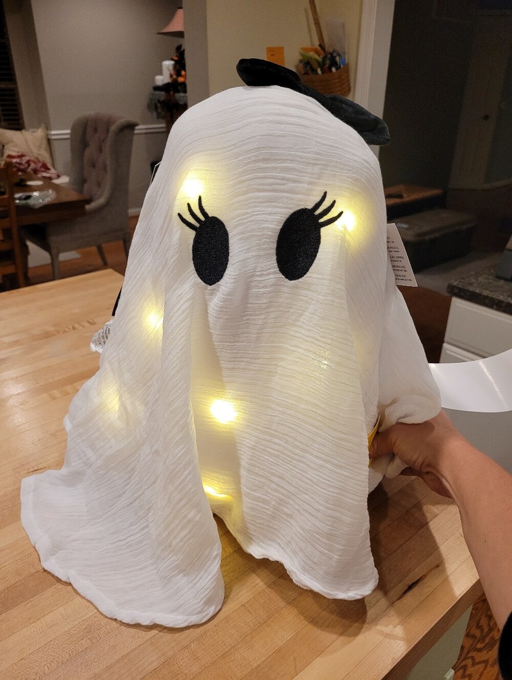 NEW Cynthia Rowley Light-up Halloween Girl Ghost Throw Pillow With Bow